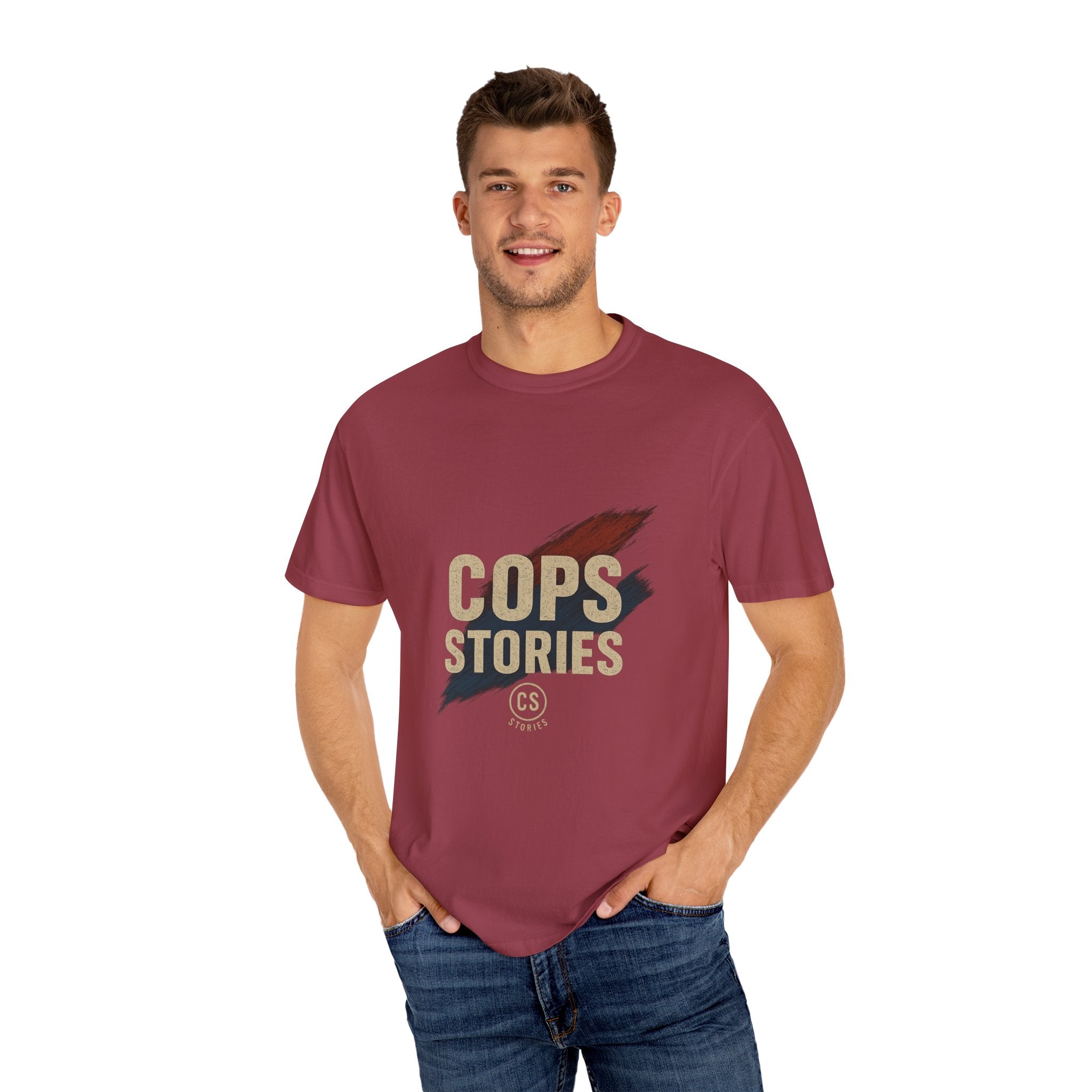 Cops Stories T-Shirt | Unisex Garment-Dyed Tee for Law Enforcement Enthusiasts, Perfect for Everyday Wear, Gifts, Police Appreciation