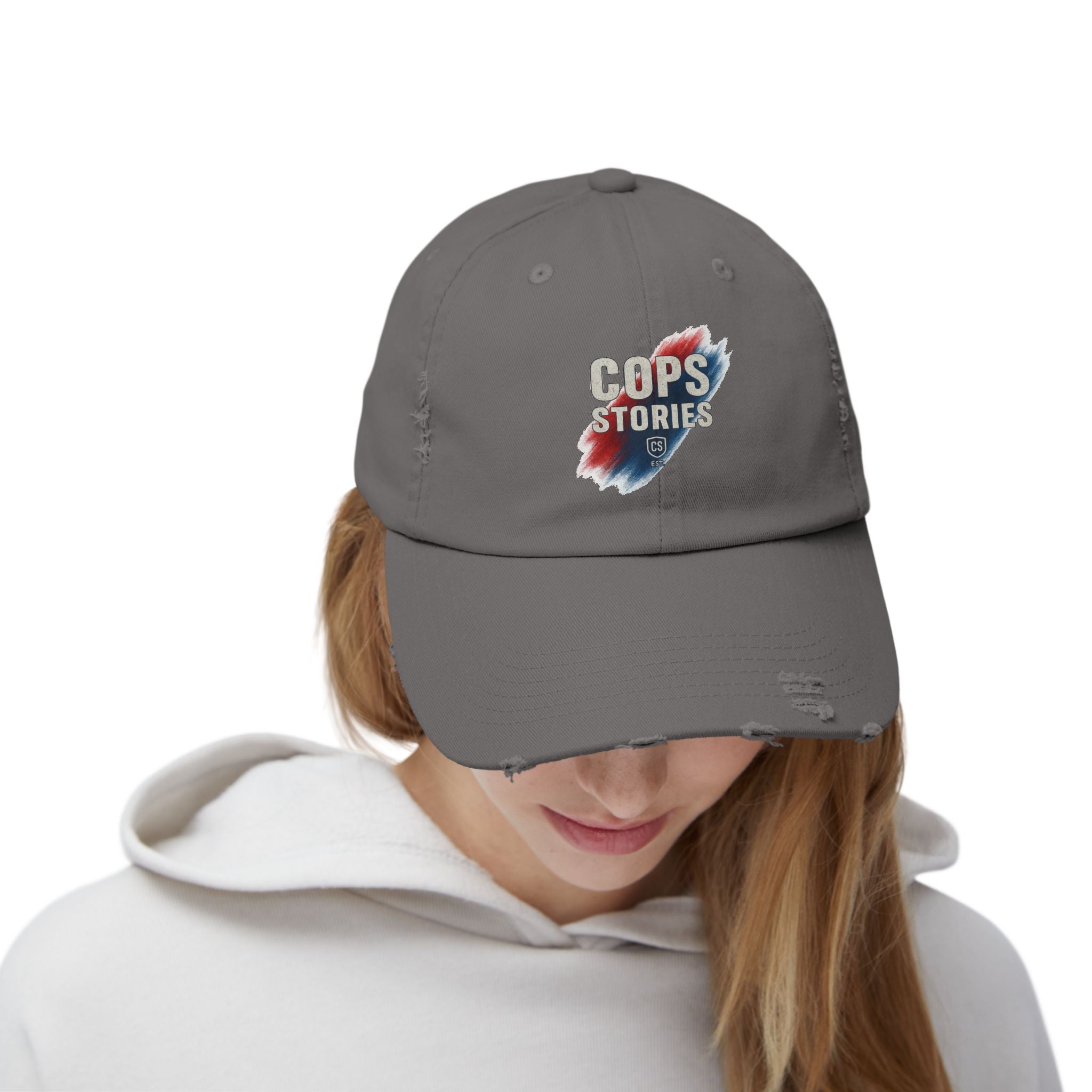 Cops Stories Unisex Distressed Cap | Casual Style, Gift for Law Enforcement, Everyday Wear, Unique Accessory, Cool Hat