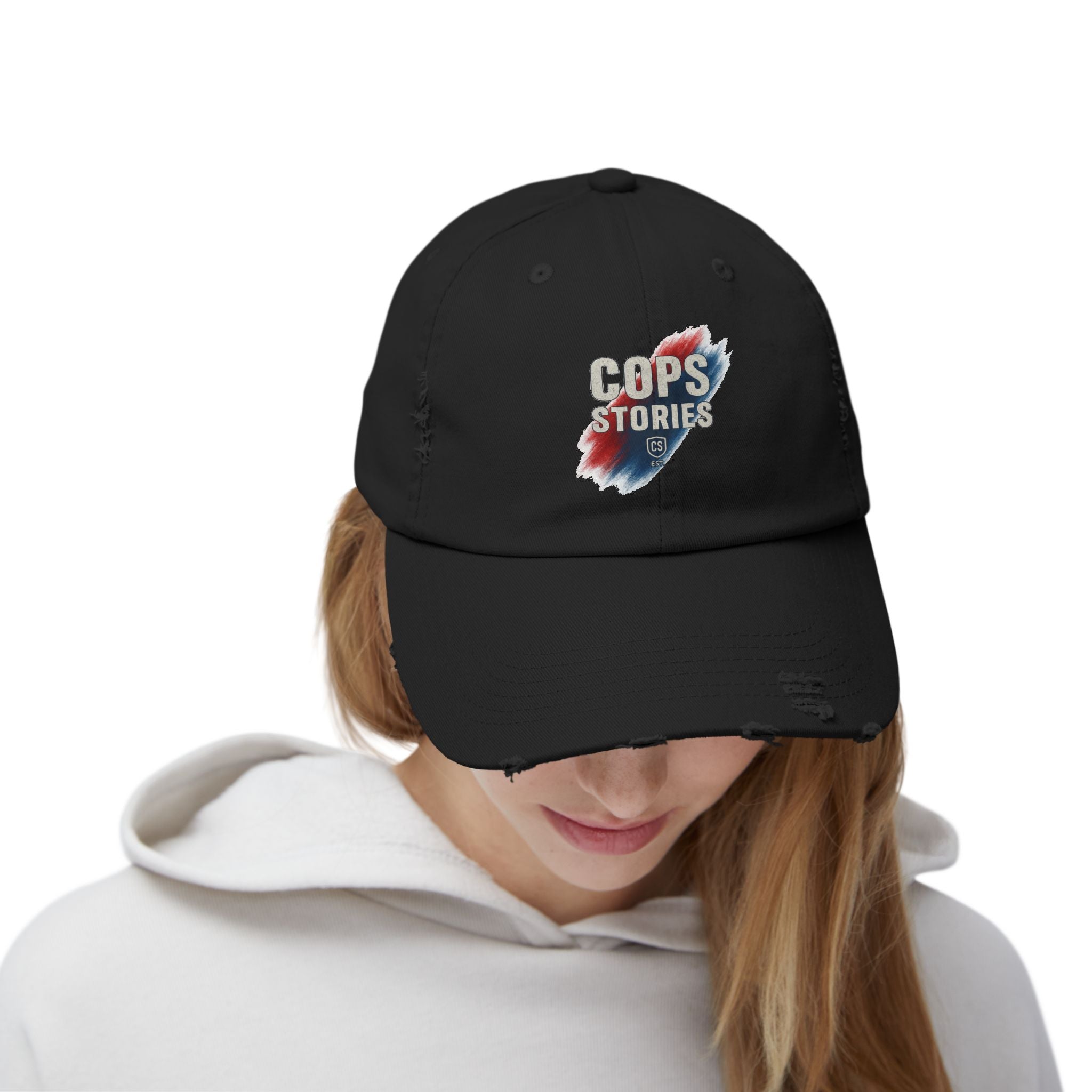 Cops Stories Unisex Distressed Cap | Casual Style, Gift for Law Enforcement, Everyday Wear, Unique Accessory, Cool Hat
